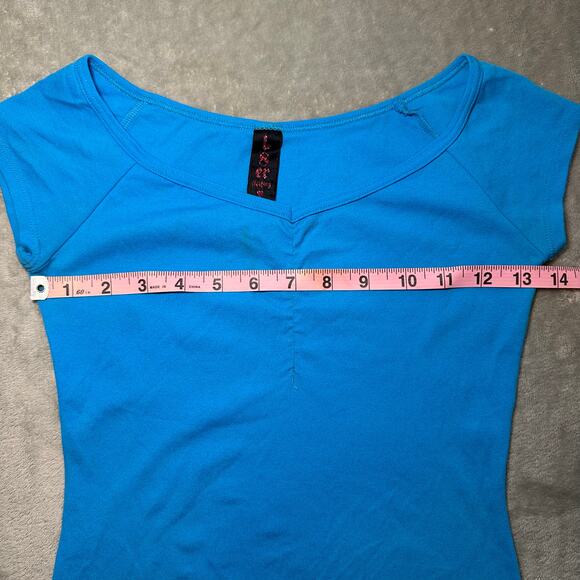 Y2K L8er Clothing Baby Tee Women Size M Blue Crop T-Shirt Casual Stretch Vintage - Picture 4 of 9